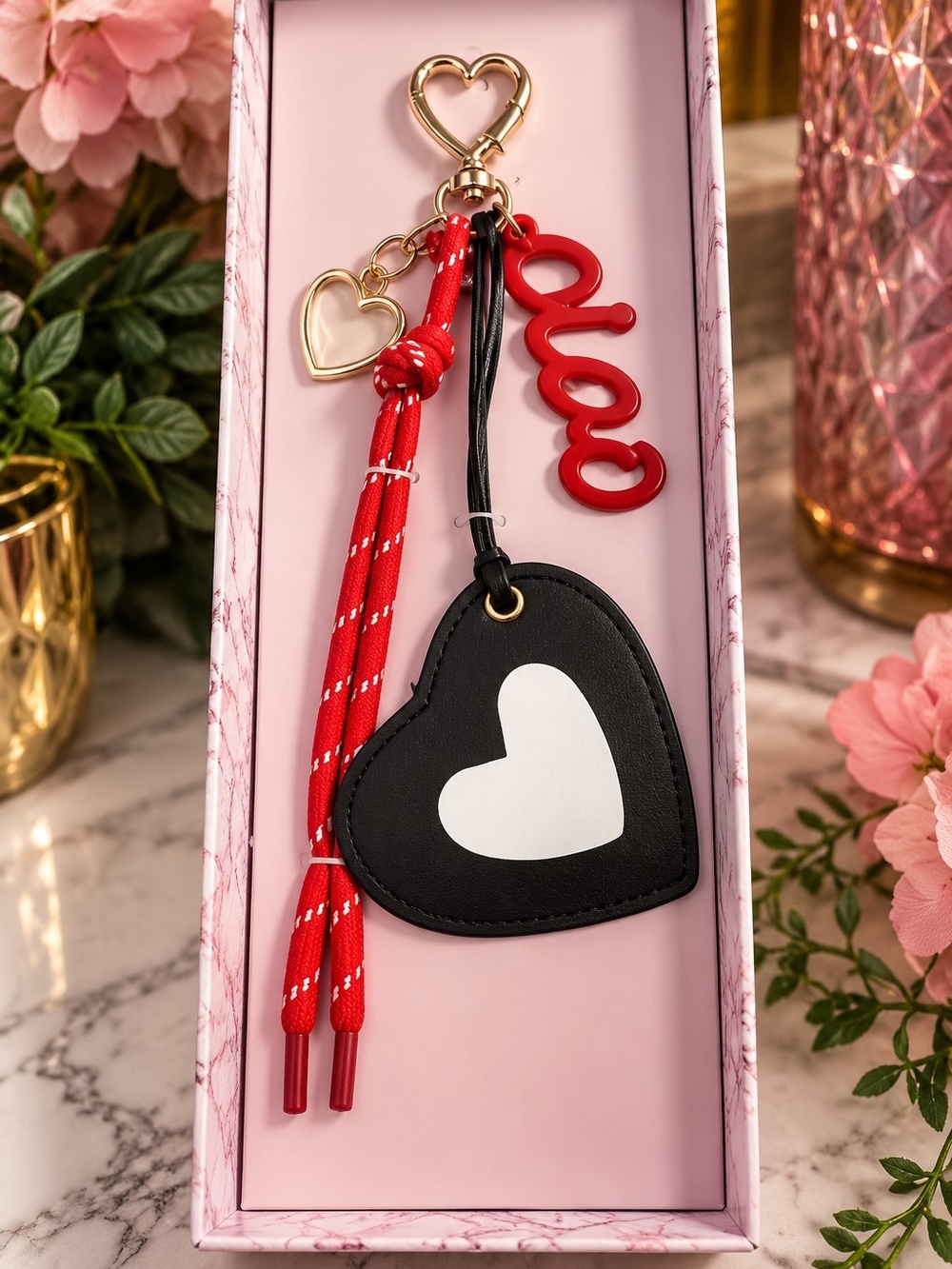Heart Charm Keychain with Red 'Love' Accent - Black/Red Purse Charm!!